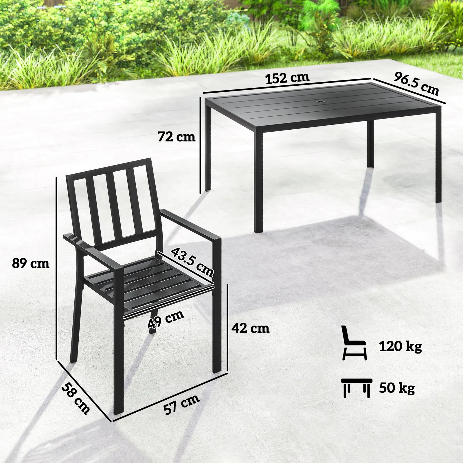 OUTSUNNY 7 PCs Garden Dining Set w/ Stackable Chairs & Metal Top Table in Black 3