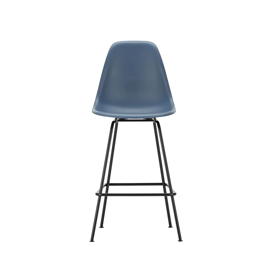 Vitra Eames Plastic Stool RE Medium Sea Blue Basic Dark Powdered Legs 1