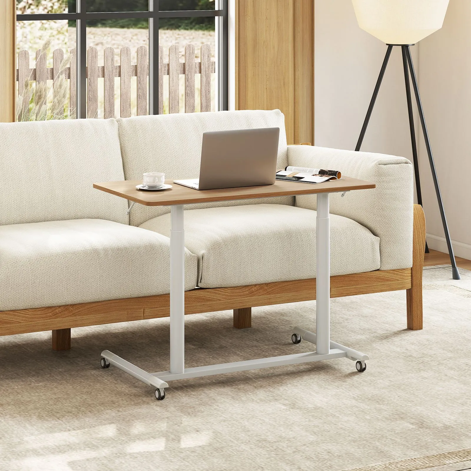 Costway Mobile Standing Desk C-Shaped Sit Stand Desk w/Adjustable Height in Natural 5