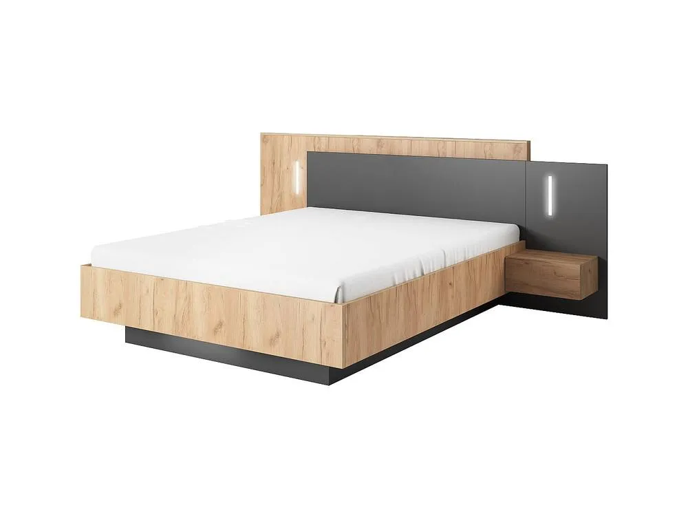 Vente-unique Bed With Bedside Tables 160 X 200 Cm - 2 Drawers - With LED Lighting in Grey 4