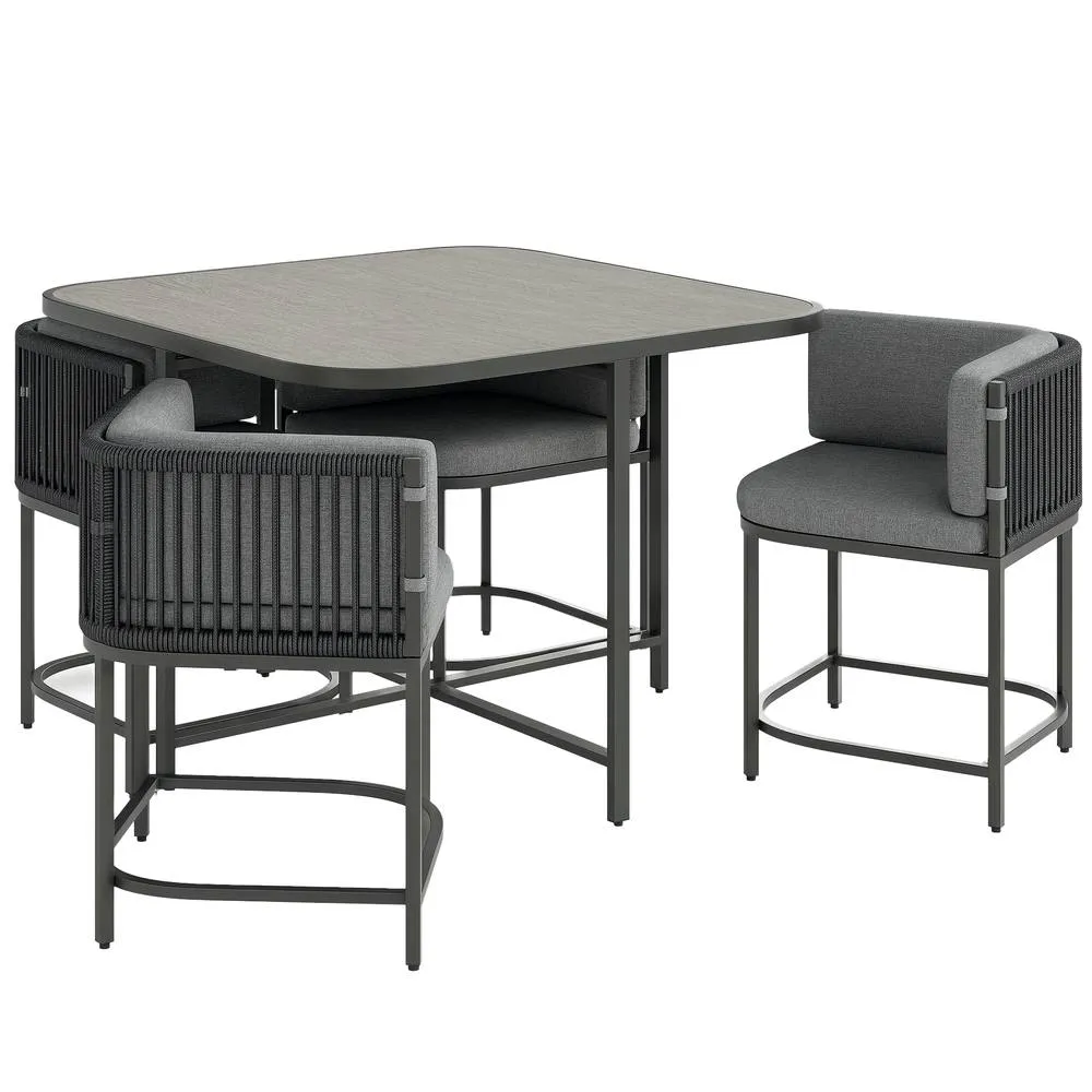 OUTSUNNY 4 Seater Rattan Dining Set with Cushions, Charcoal Grey in Dark Grey 2