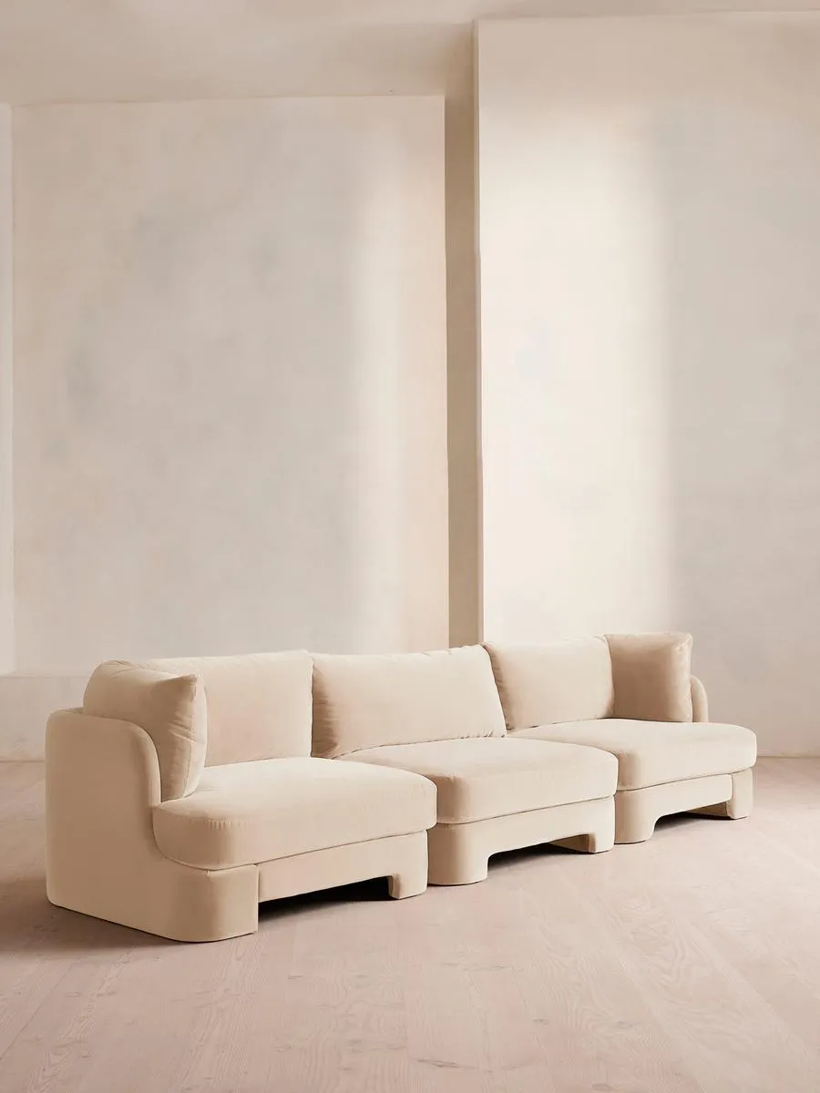 Odell Modular Sofa, Four Seater, Velvet, Porcelain