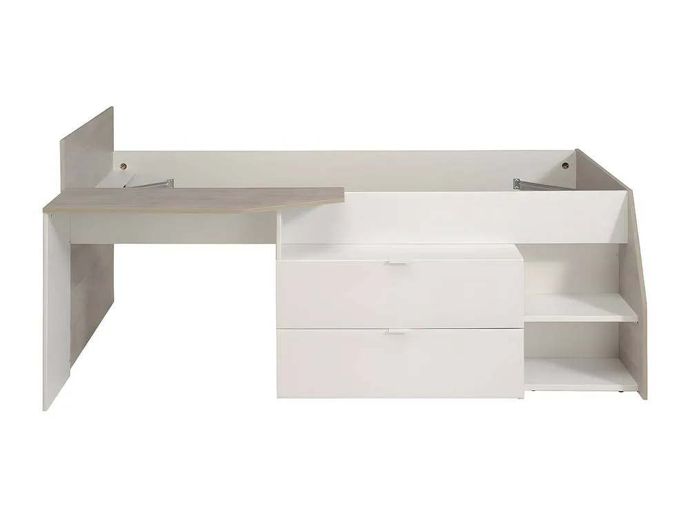 Vente-unique Bed With Desk & Storage - 90 X 190/200 Cm - White & Natural in Light Oak 2