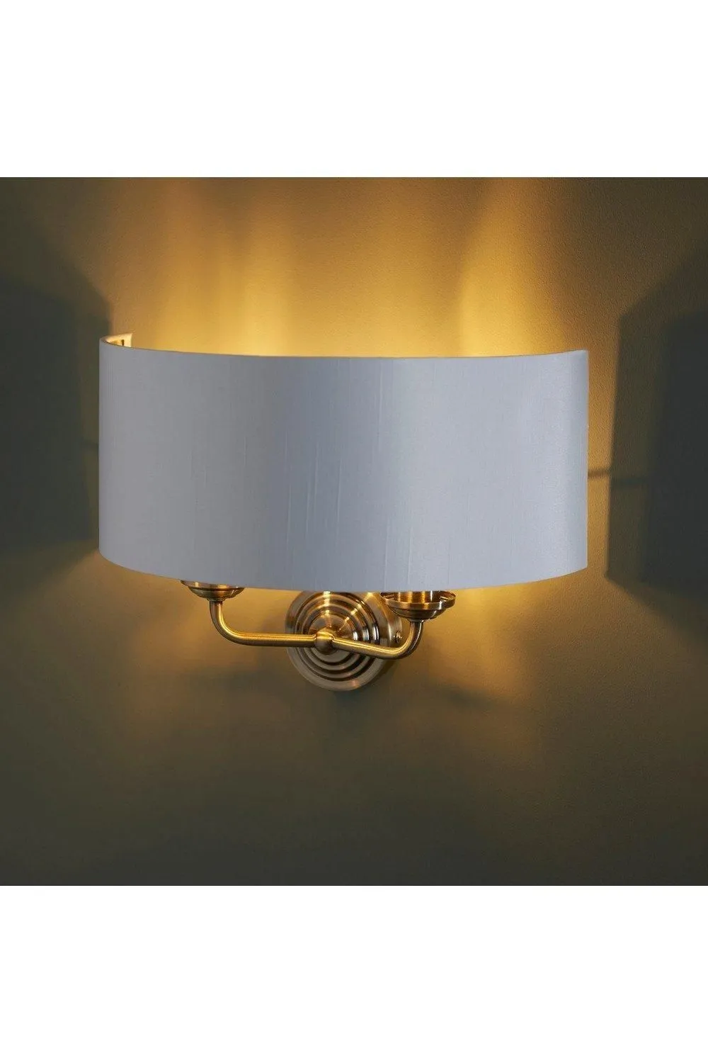 Netlighting Highclere Shade Wall Lamp Antique Brass Plate Vintage White Fabric in Gold 2
