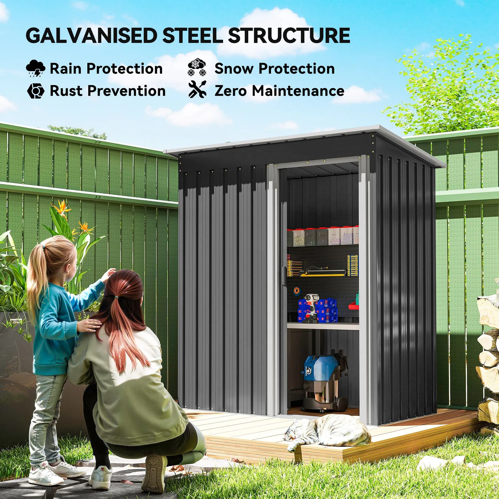 OUTSUNNY 5 x 3ft Garden Storage Shed Sliding Door Sloped Roof Tool in Black 4