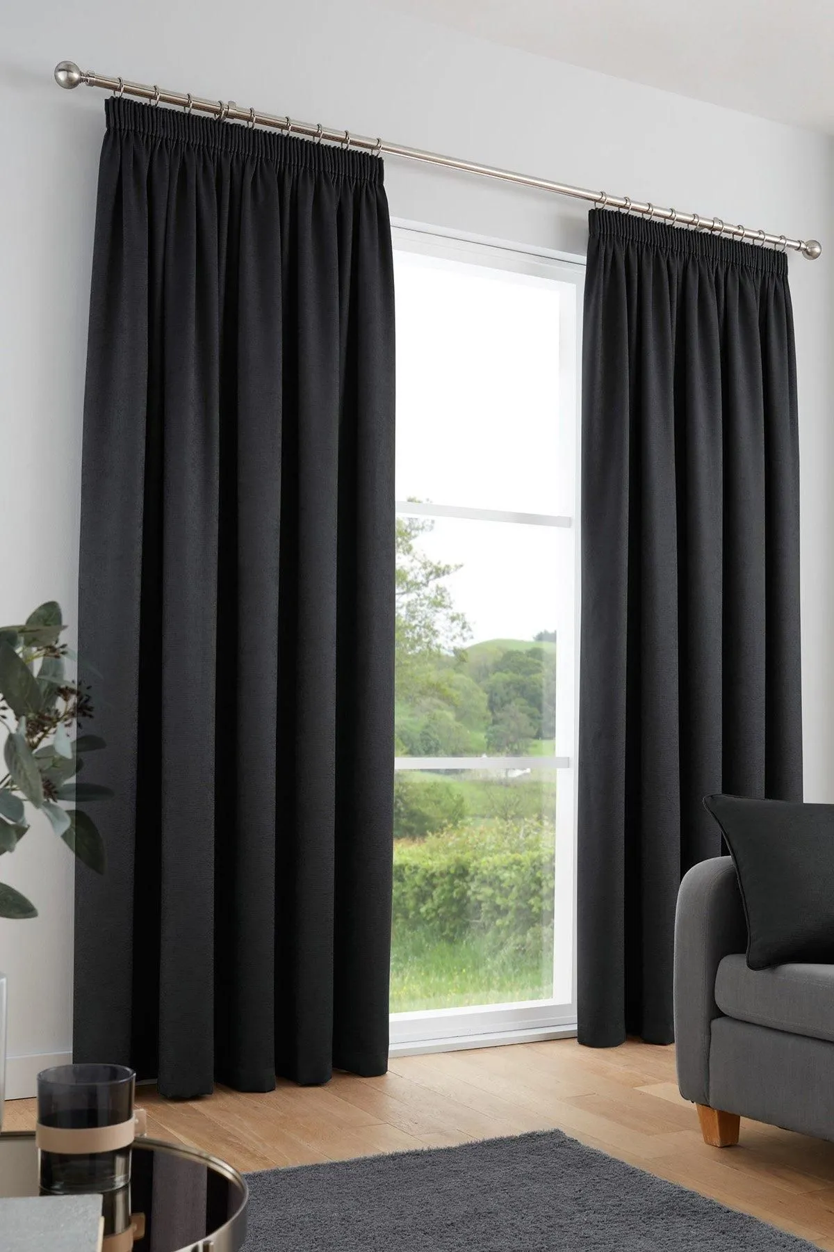 Fusion 'Galaxy' Dim out woven Pair of Pencil Pleat Curtains in Black 1