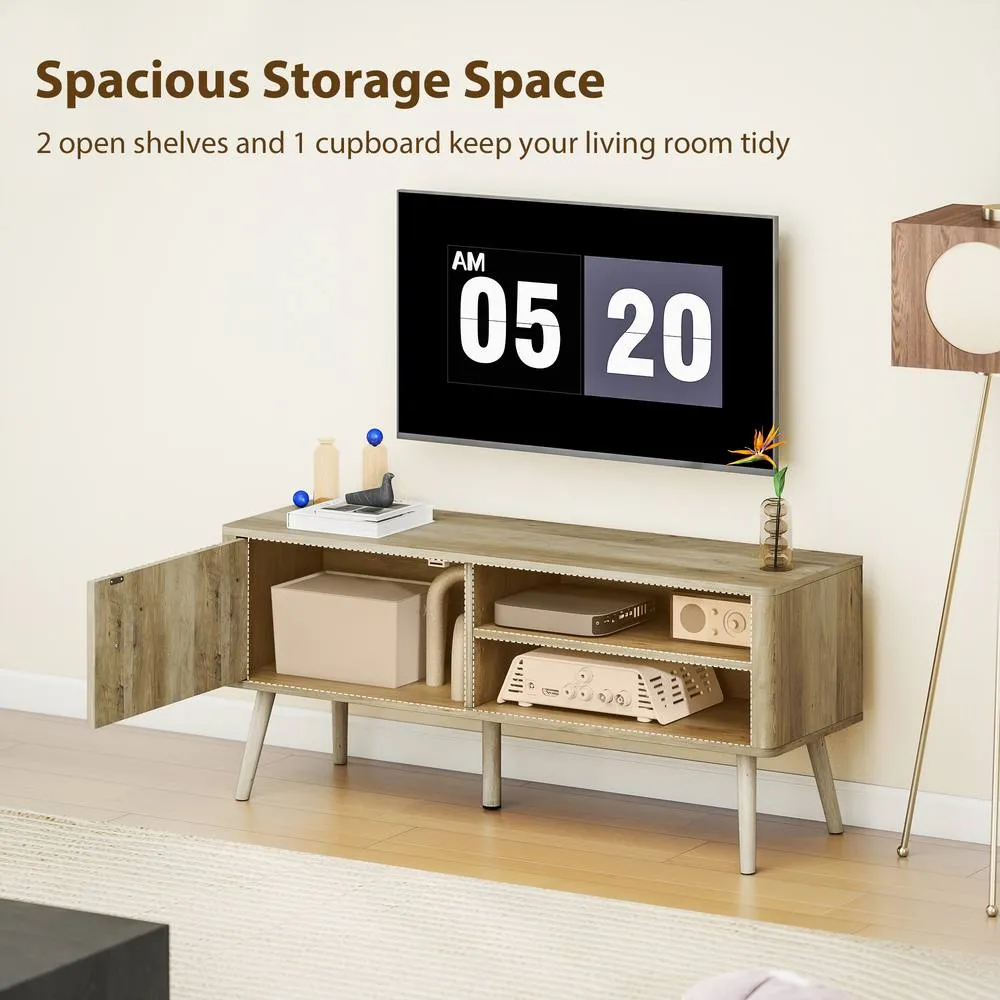 HOMCOM TV Stand Cabinet with Storage for TVs up to 55 Inches, Oak in Light Oak 4
