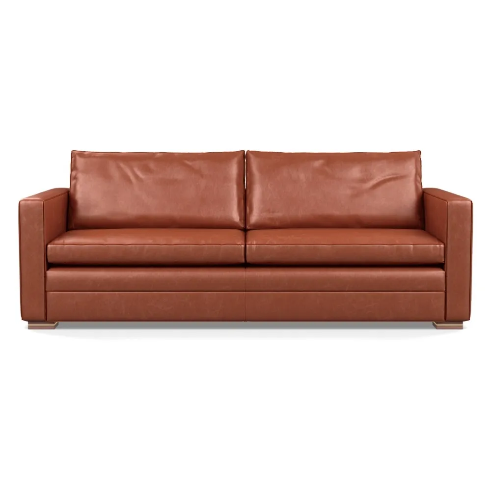 Heal's Palermo 4 Seater Sofa Stonewash Leather Light Brown 274 Brass and Walnut Feet 1