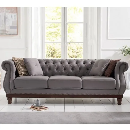 Ruskin 3 Seater Sofa In Grey Linen With Dark Ash Legs