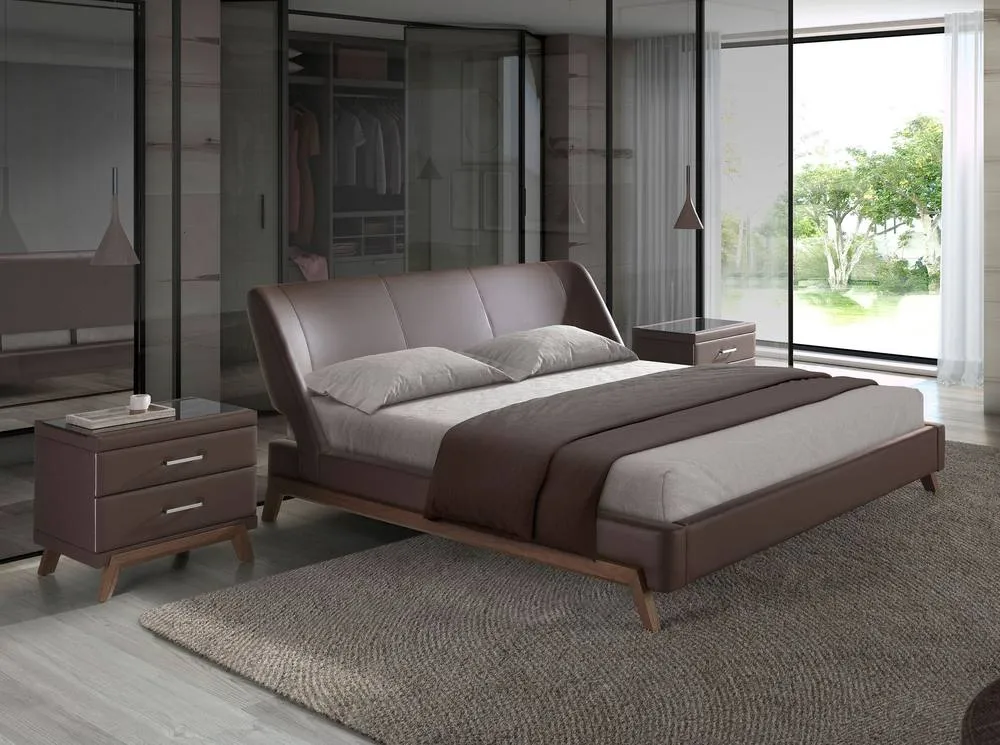 Angel Cerda Chocolate Brown Leatherette Double Bed 180x200 cm 3
