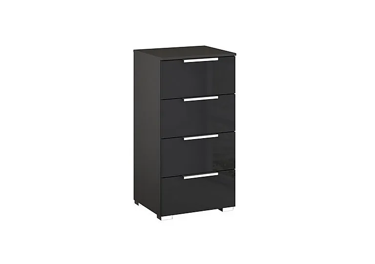 Formes Glass 4 Drawer Narrow Chest - Graphite/Basalt Front