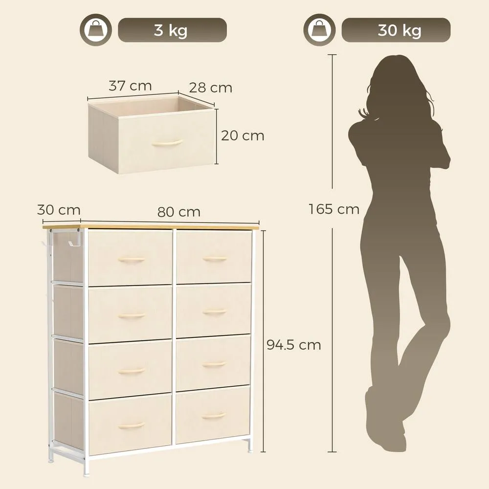 HOMCOM Fabric Chest of Drawers, 8 Drawer Dresser for Bedroom, Beige 3