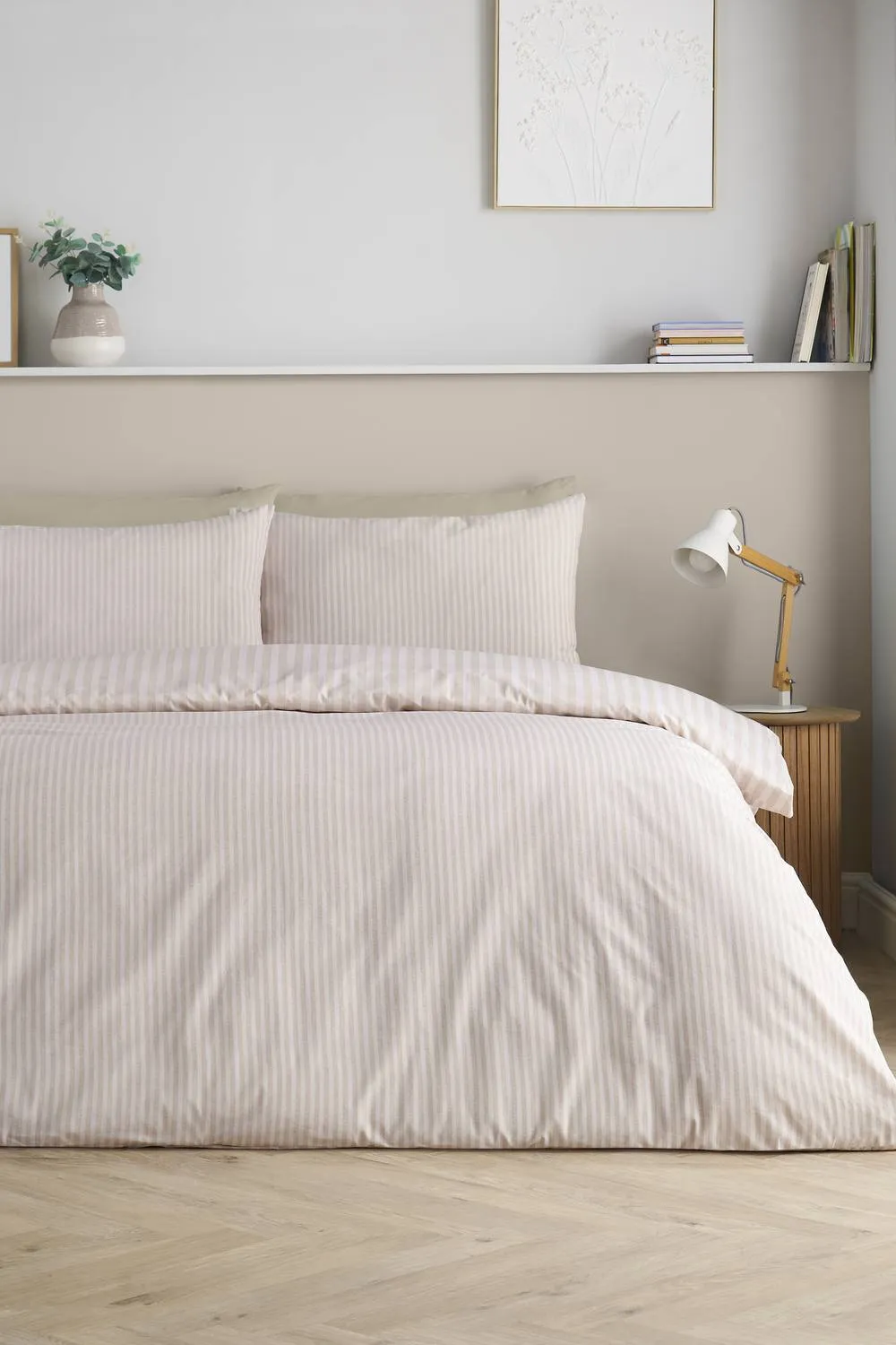 Catherine Lansfield 'Epping Textured Stripe' Reversible Duvet Cover Set in Natural 2