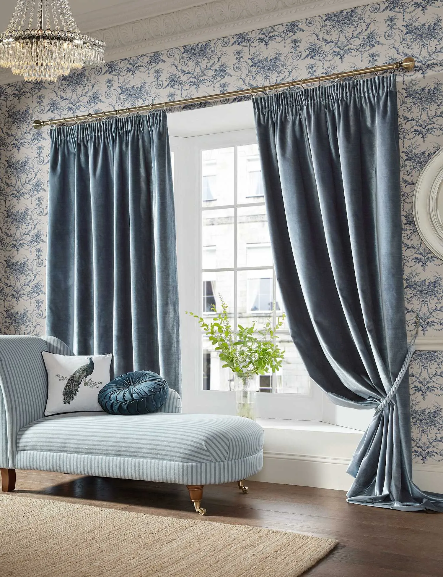 Laura Ashley Loretta Pencil Pleat Curtains Blue