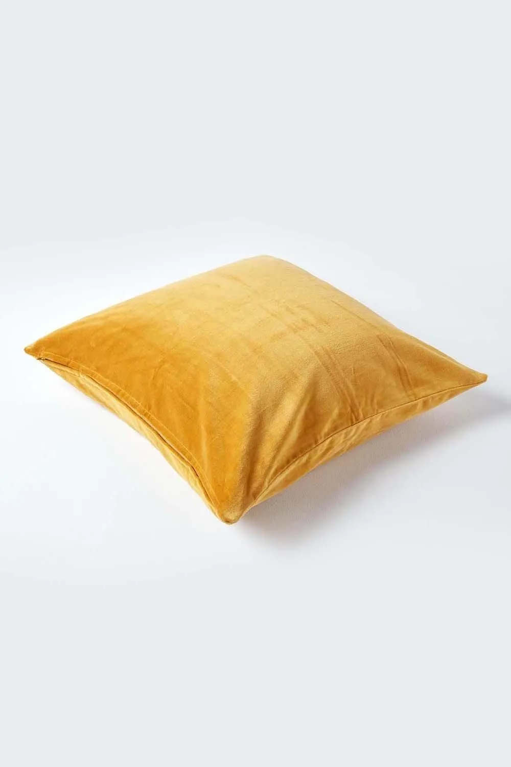 Homescapes Velvet Cushion Cover 100% Cotton, Soft & Machine Washable in Mustard 3