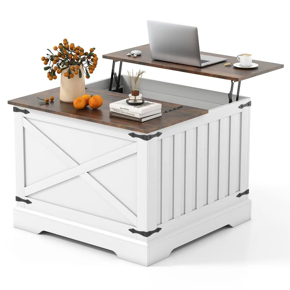 Costway Lift Top Coffee Table 80CM Square Center Table w/Storage Compartment in Brown