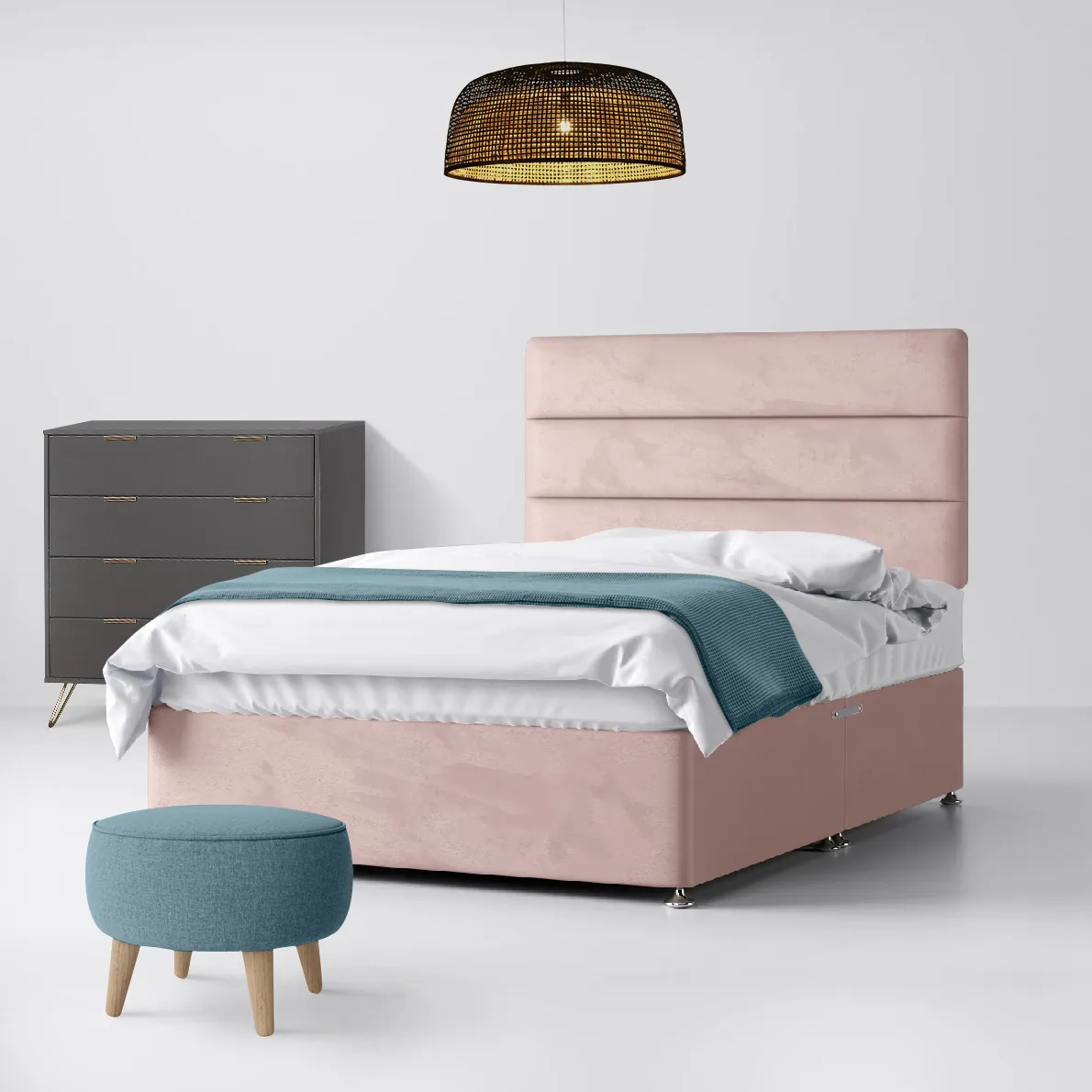 Cornell Lined Pink Velvet Fabric Ottoman Divan Bed - 5ft King Size