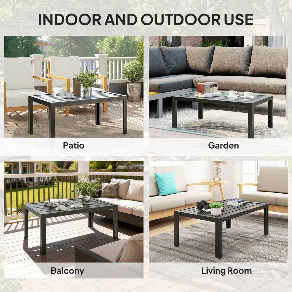 OUTSUNNY Outdoor Side Table Garden Table with Steel Frame & Slat Top Wood in Dark Grey 6