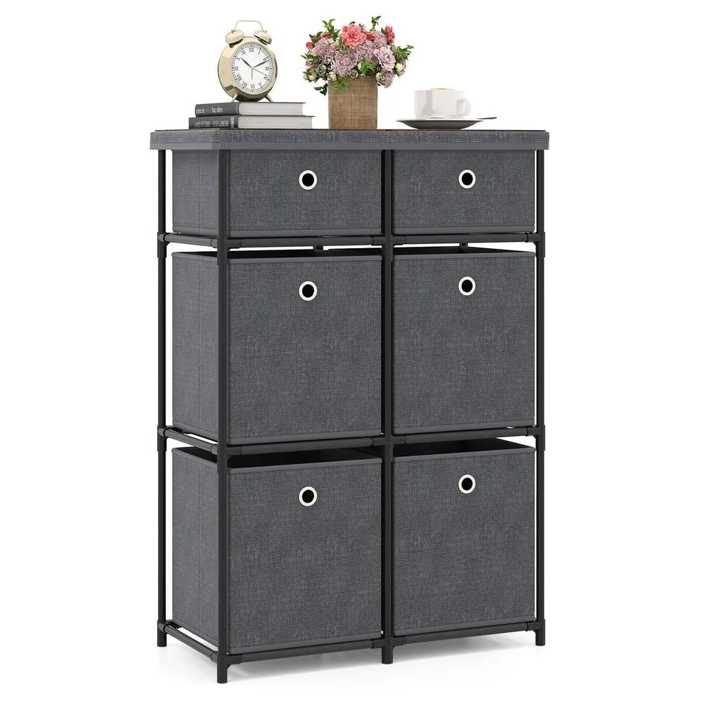 Costway Chest of Drawers Metal Frame Storage Organizer Unit w/6 Drawers in Grey 3