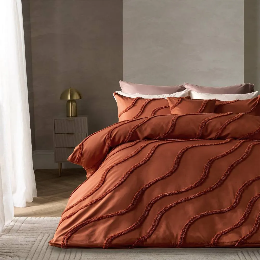 OHS Tufted Contour Bedding Set Duvet Cover with Pillowcase in Burnt Orange