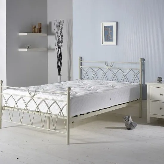 Dales Contemporary Double Bed In Cream Metal