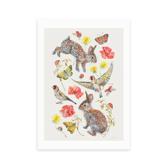 East End Prints Meadow Birds Bunnies And Butterflies Print 2