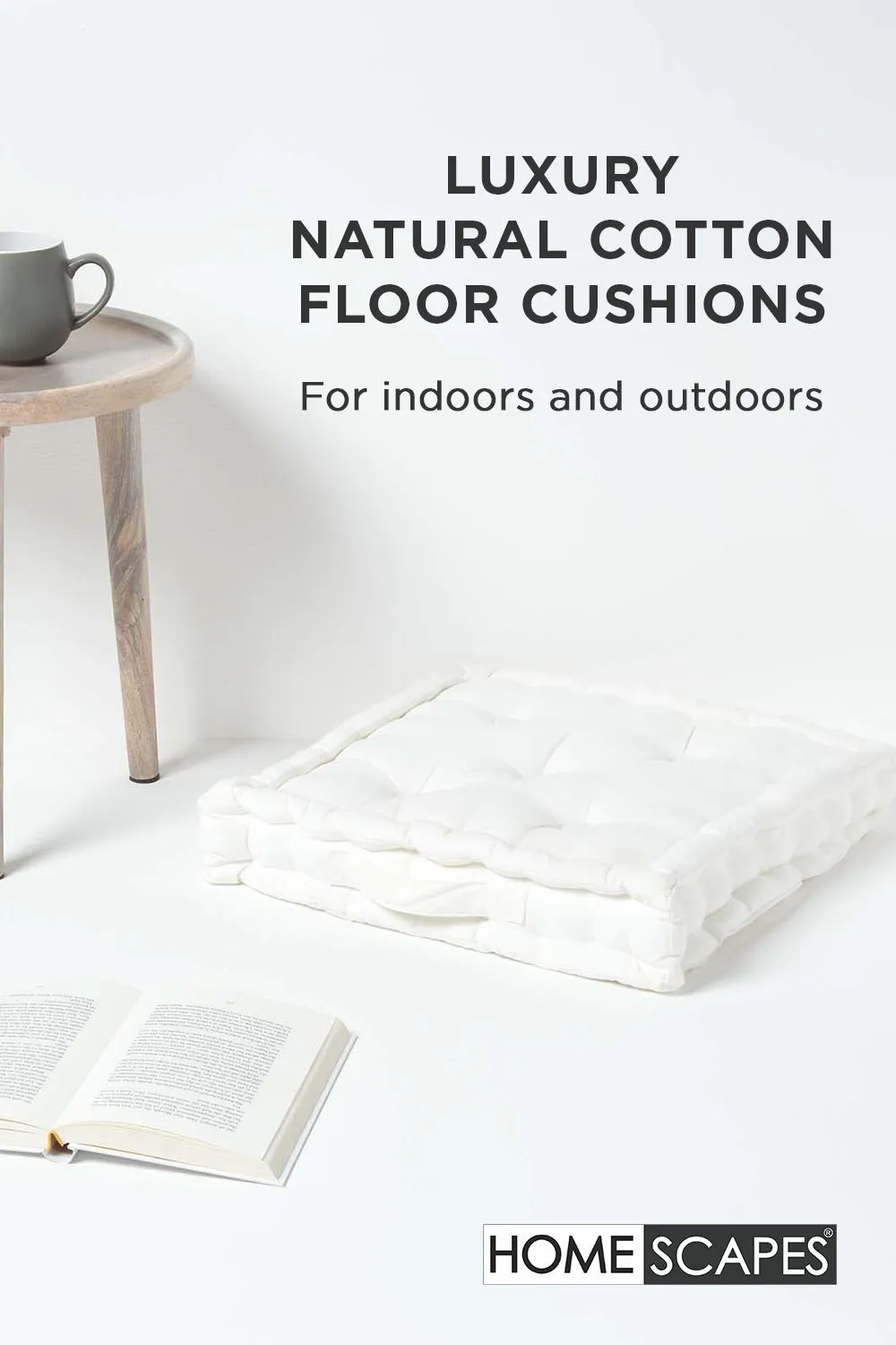 Homescapes Plain Cotton Floor Cushion in White 2