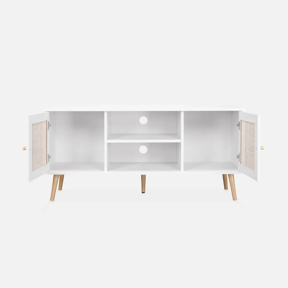sweeek 120cm Tv Unit Wooden & Cane Effect 2 Doors in White 3