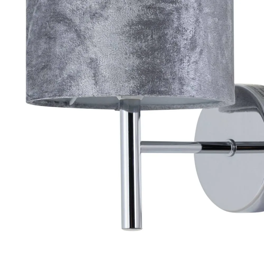 First Choice Lighting Set of 2 Brea - Chrome Wall Lights with Grey Crushed Velvet Shades in Silver 3