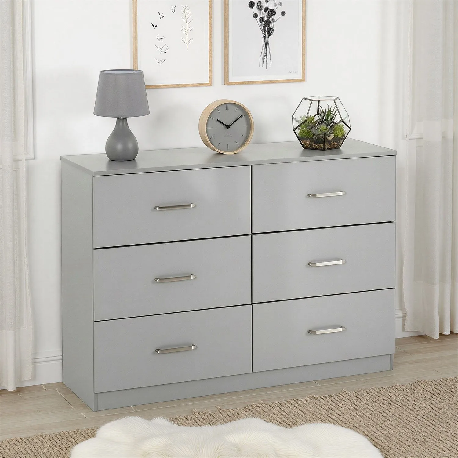 Seconique Dakotia 6 Drawer Chest in Light Grey