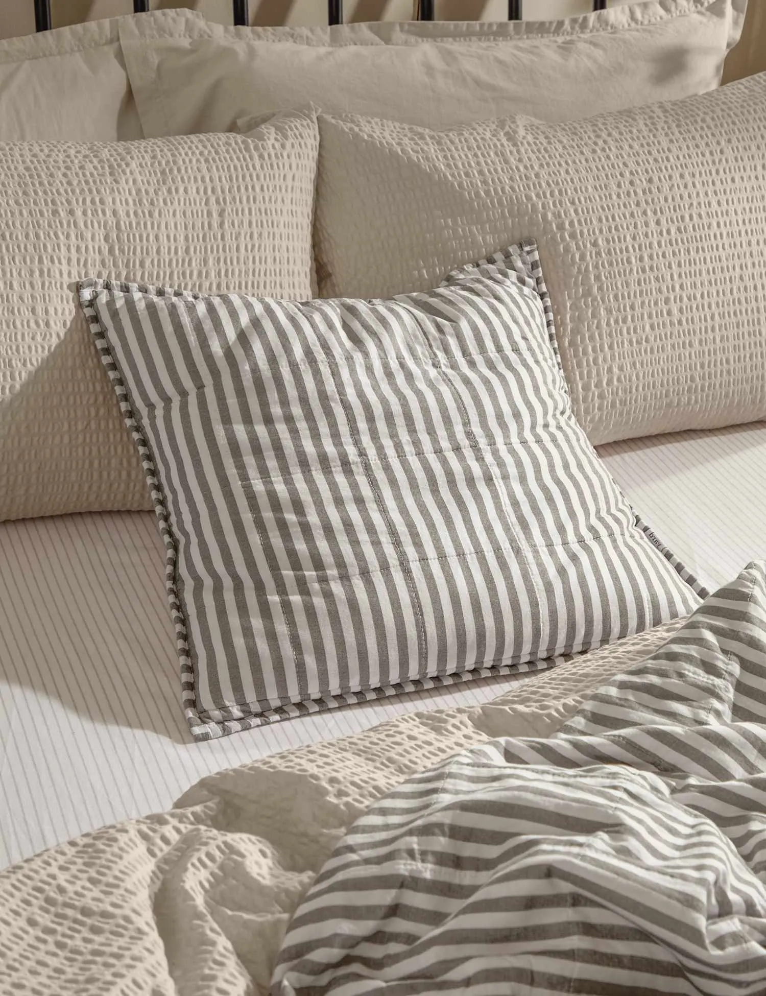 YARD Hebden Striped Cotton Cushion Brown Mix