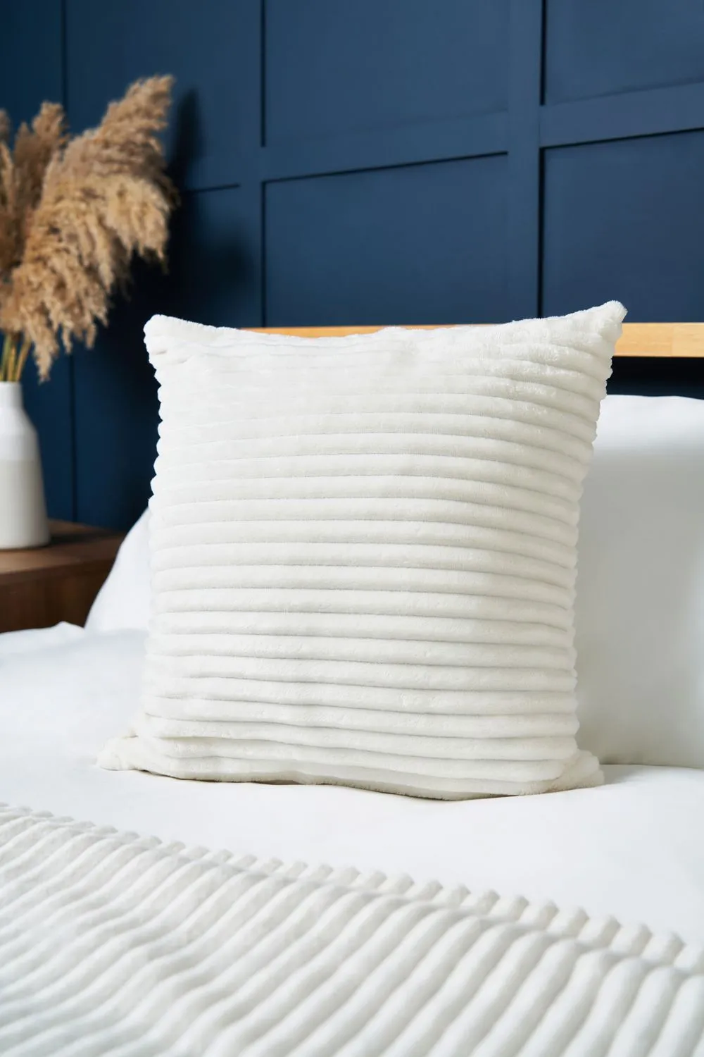 BHS Luxury Ribbon Velvet Cushion in Cream