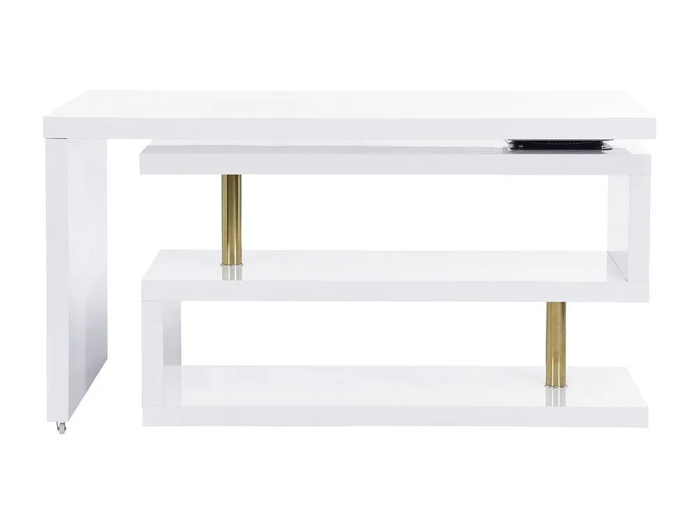 Vente-unique Extendable Desk With 360° Swivel Top - Lacquered MDF - White & Gold 2