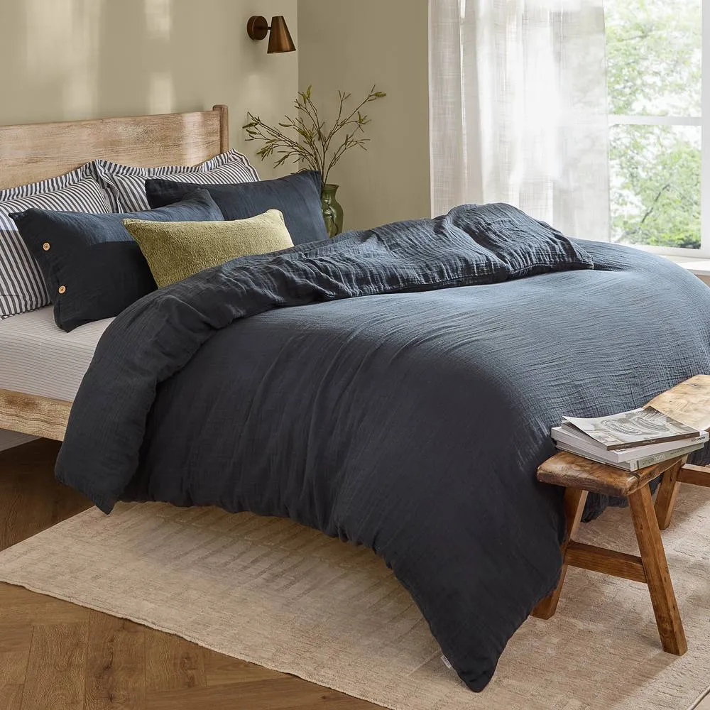 Yard Lark 100% Cotton Muslin Duvet Cover Set in Navy 1