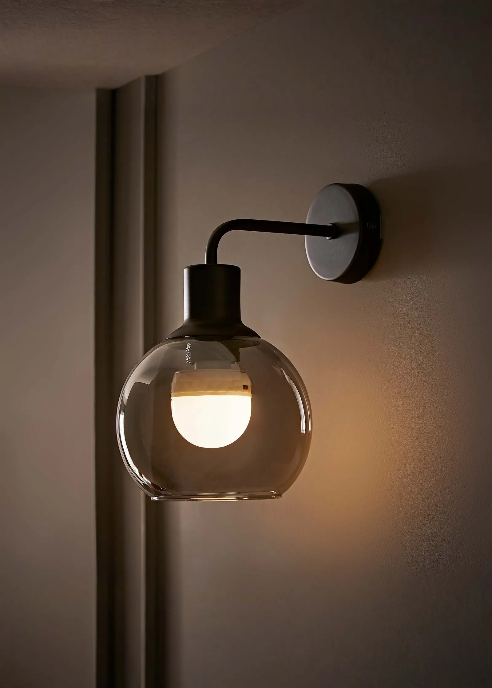 ValueLights Bellamy Globe Glass Shade Rechargeable Wall Light in Black 1