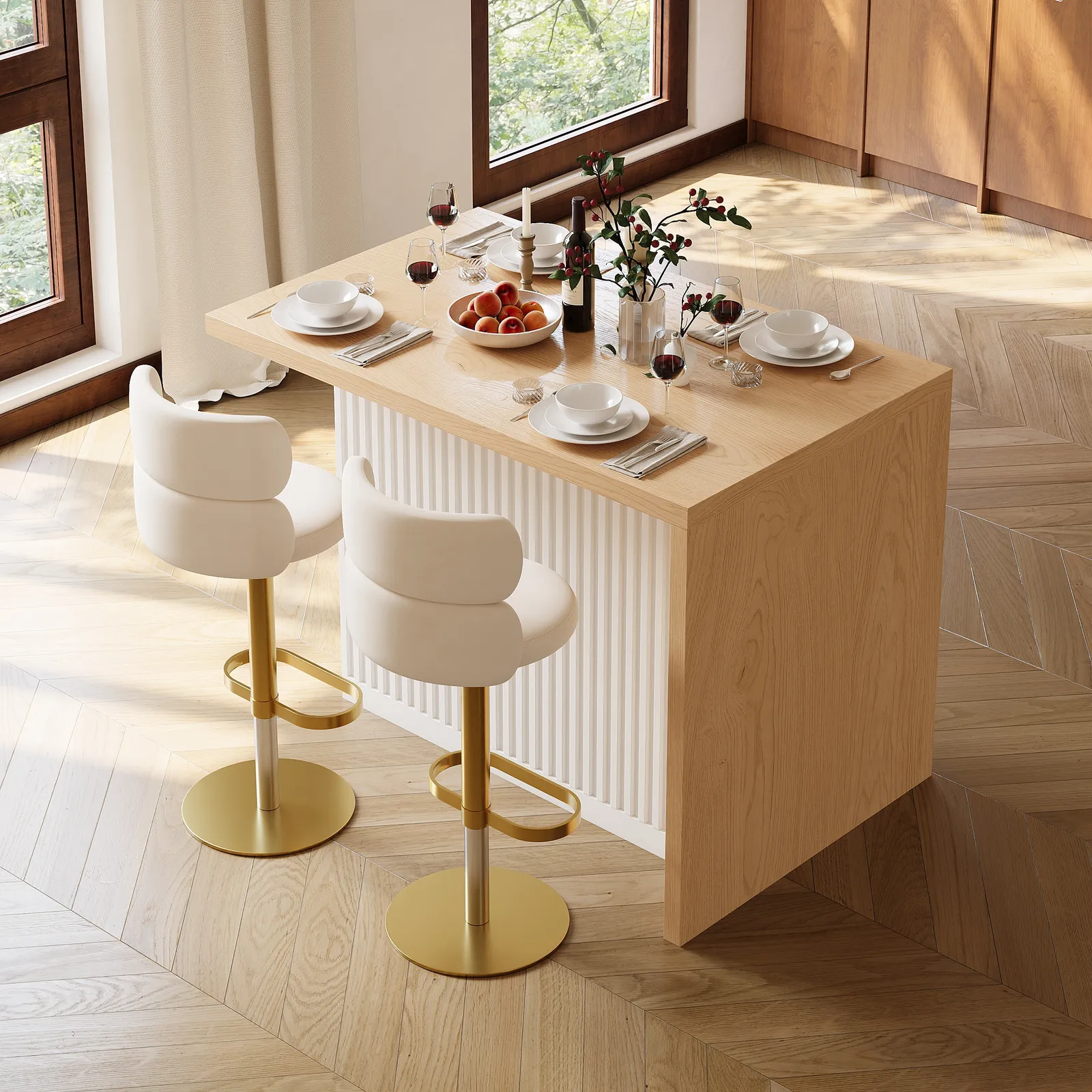 Modern 127 cm Wood Kitchen Island with Storage, Natural