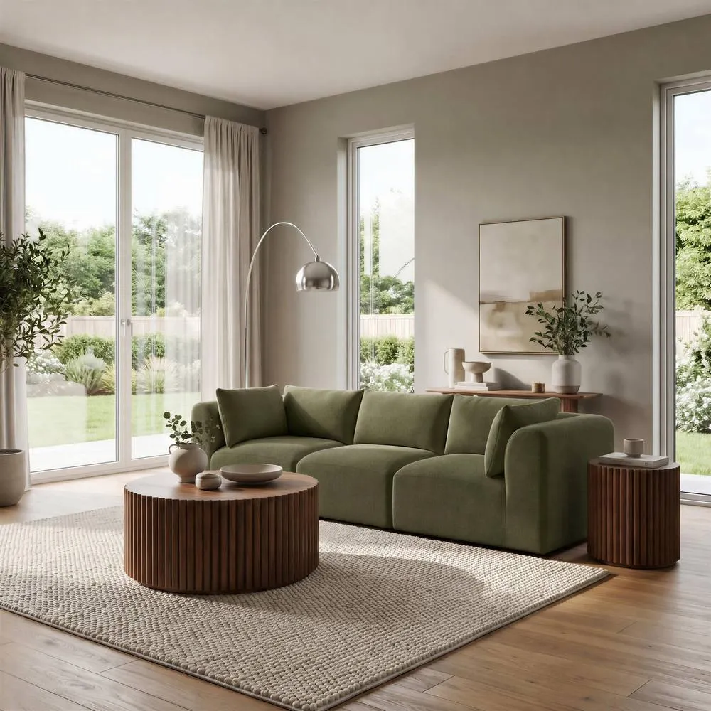 FurnitureboxUK Drift Boucle Fabric 3 Seater Modular Sofa in Green 6