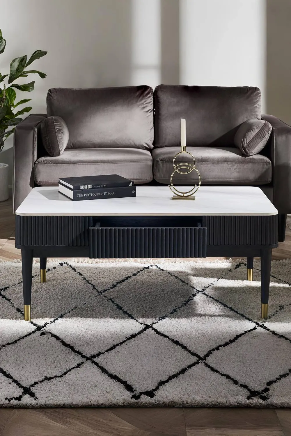Julian Bowen Louis Fluted 2 Drawer Coffee Table in Black