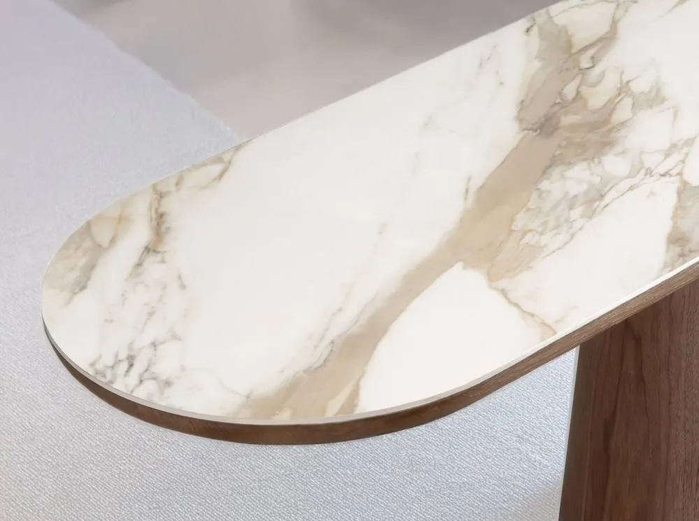 Angel Cerda Porcelain Marble & Walnut HalfRound Oval Console 5