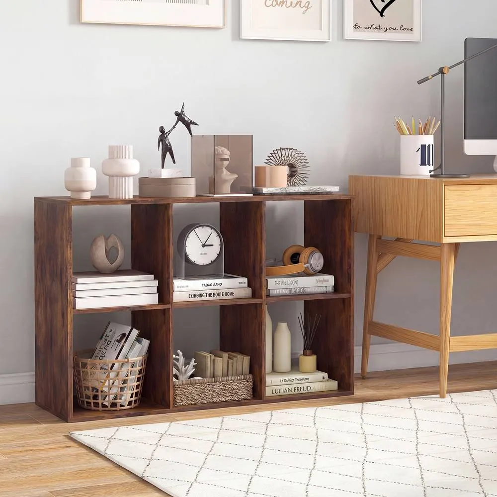 Costway 6-Cube Bookshelf Wooden Ladder Shelf Modern 2-Tier Open Display Shelf in Brown 4