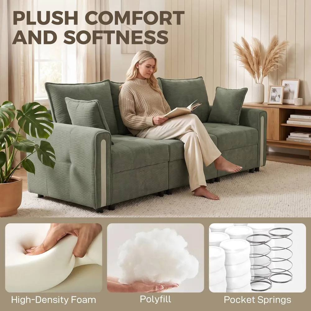 HOMCOM 3 Seater Sofa with Lift-Up Storage, 228 cm Velvet Couch, Dark Green 4