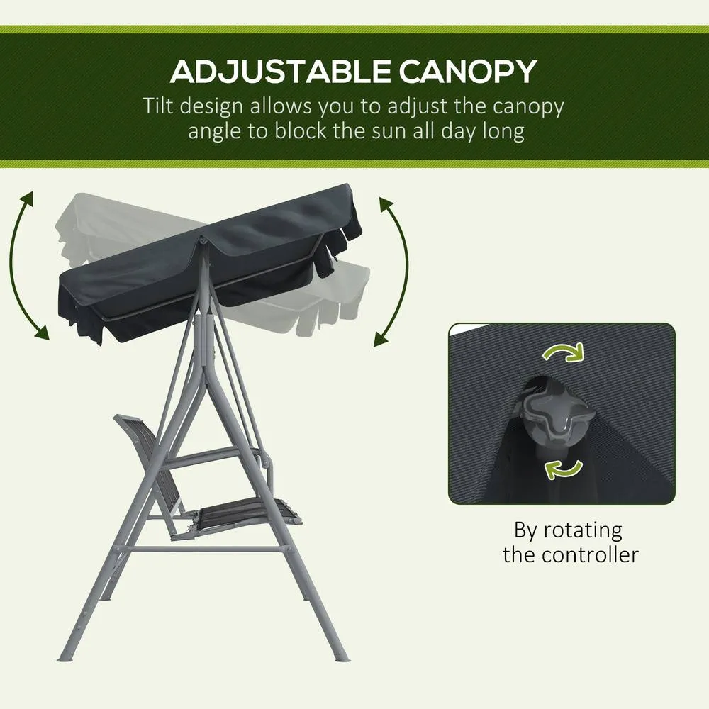 OUTSUNNY Metal Swing Chair 3 Seater Patio Bench w/ Canopy, Dark Grey 4