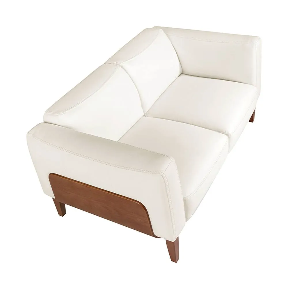 Angel Cerda White 2-Seater Cowhide Leather Sofa, Walnut Legs 6