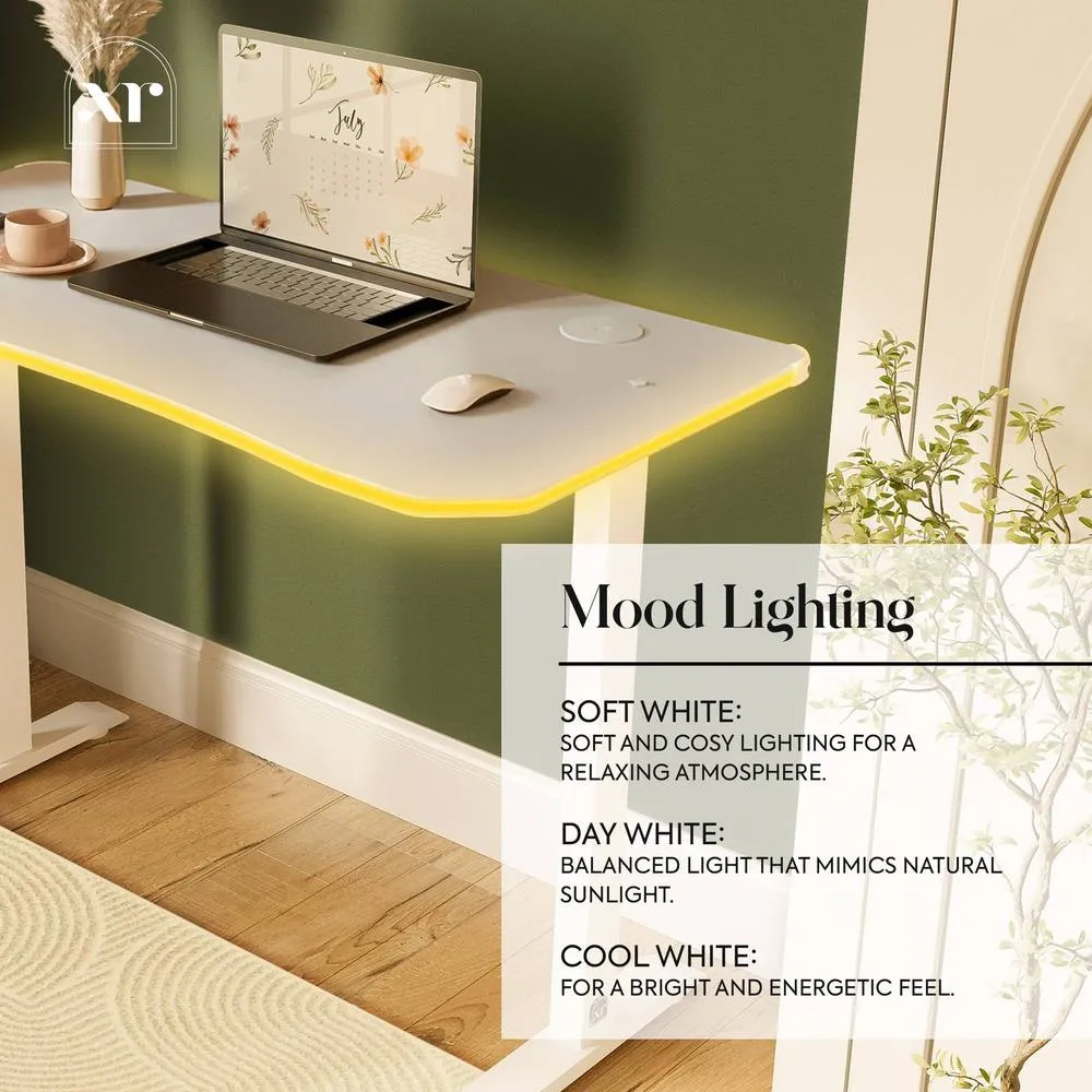 X Rocker Oka RGB LED Office Desk with Wireless Charging in White 3