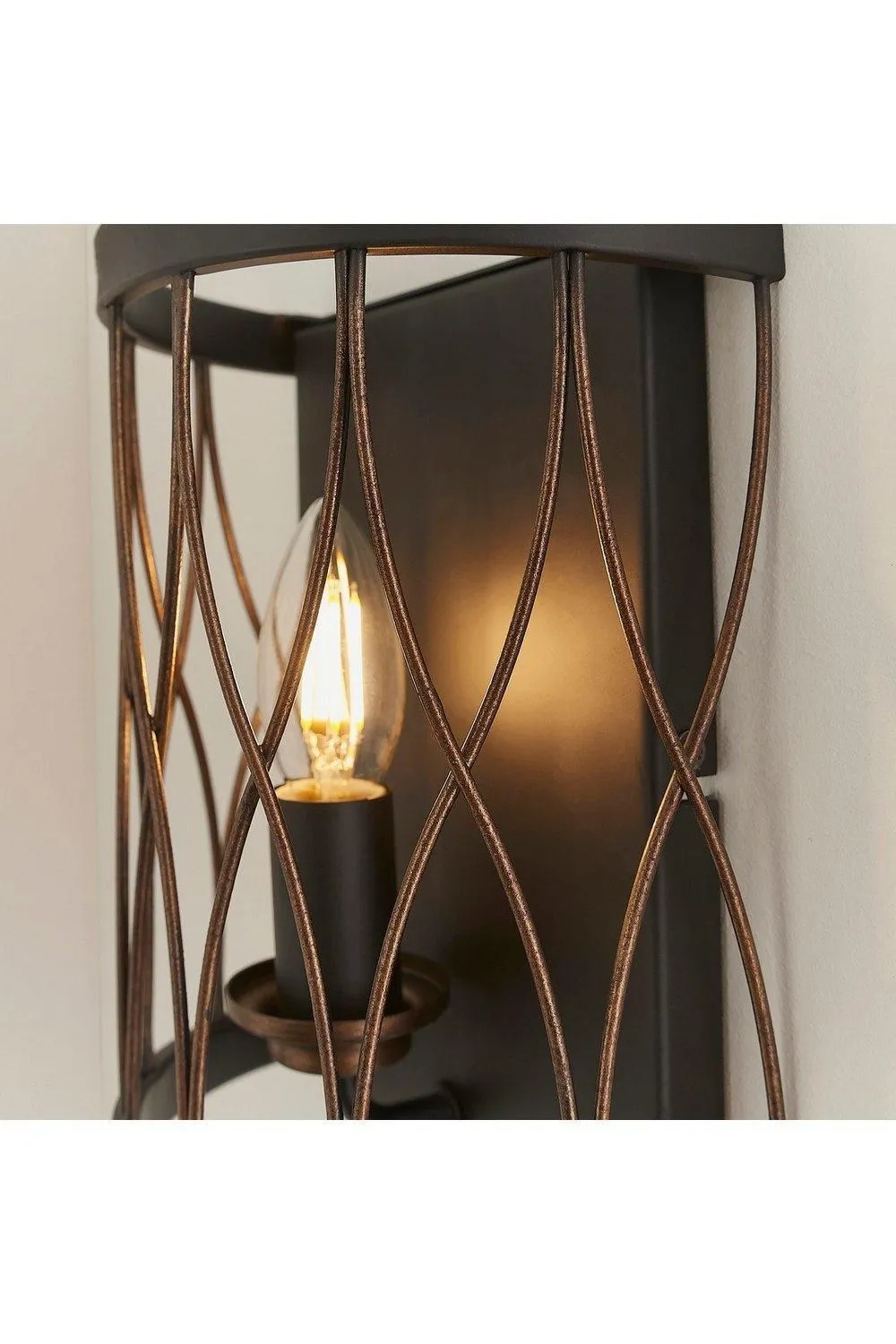 Netlighting Heston 1 Light Indoor Candle Wall Light Matt Black Rustic Bronze Effect E14 in Brown 6