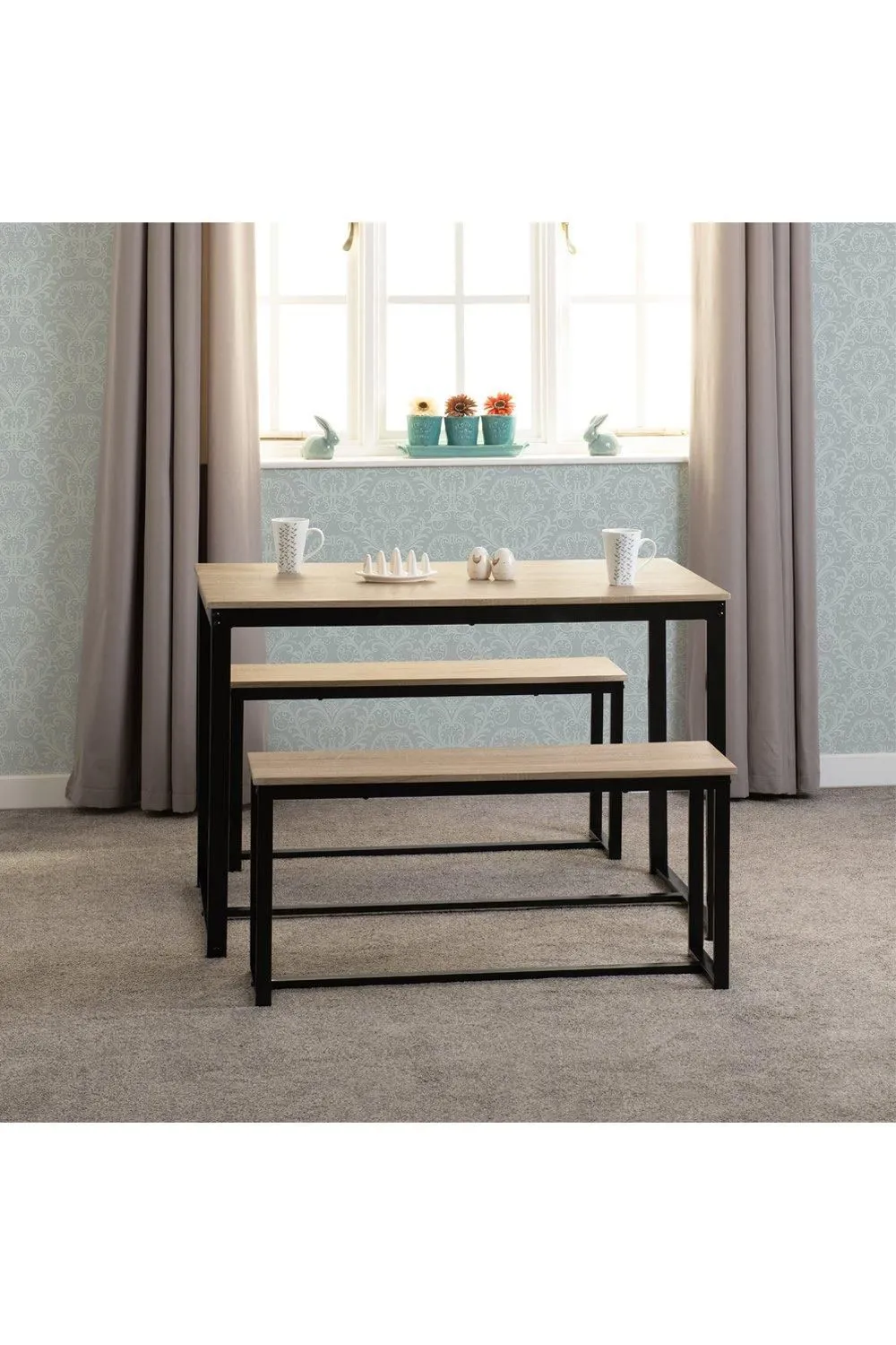 Seconique Lincoln 1+2 Dining Bench Set in Light Oak 1
