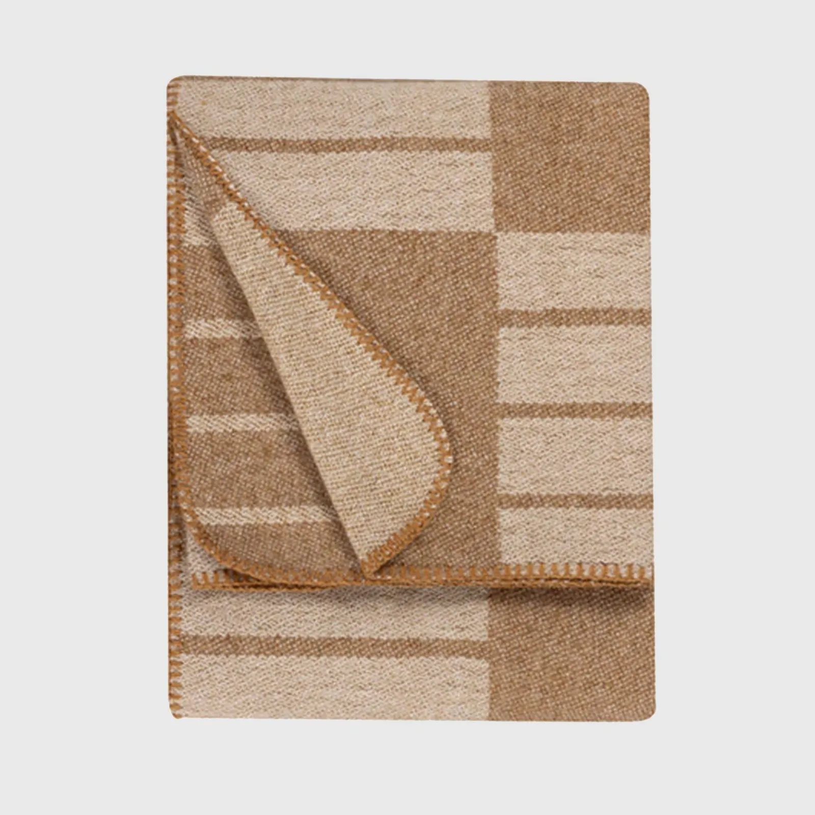 Natural Squares Reversible Throw Blanket, Neutral Polyester | Barker & Stonehouse