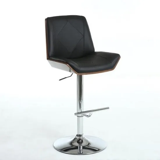 Avalon Bar Stool In Black PU And Walnut With Chrome Base
