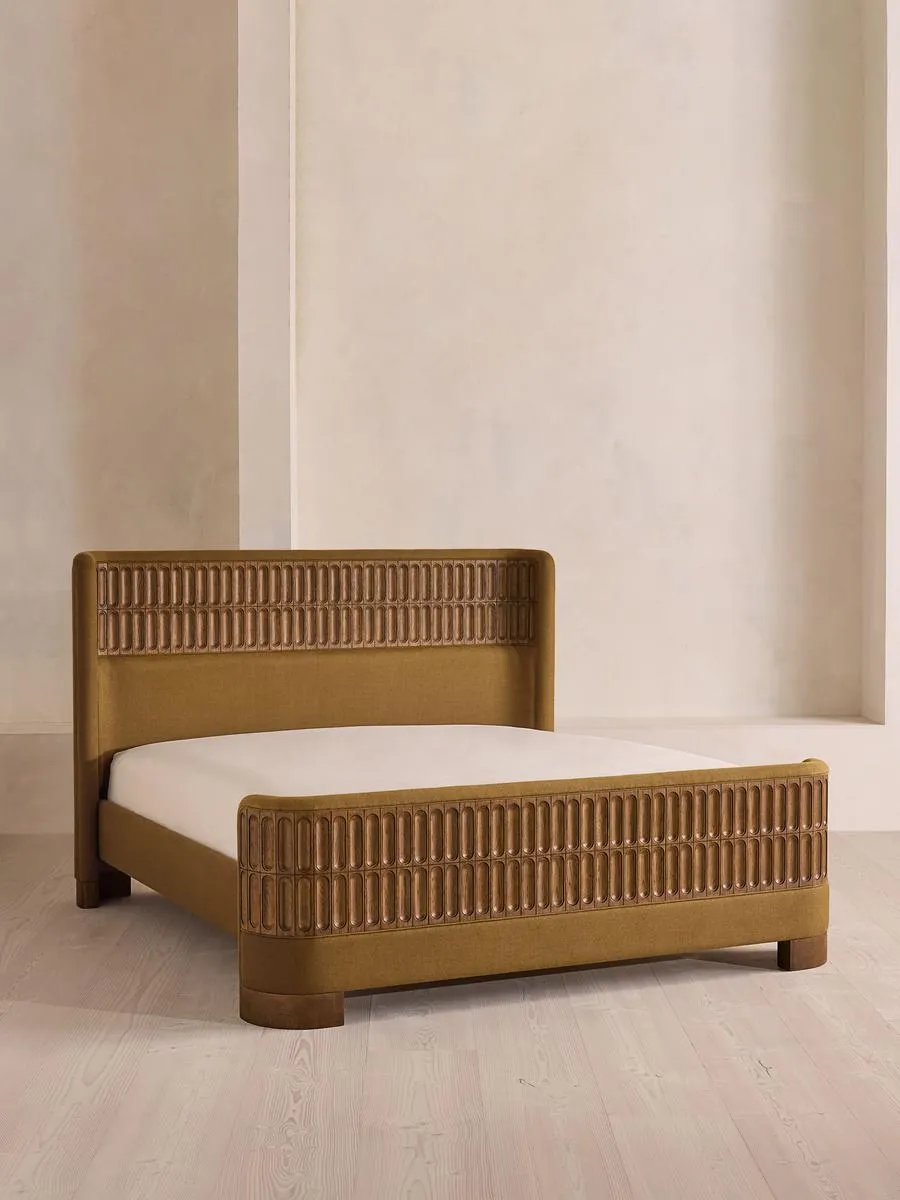 Devon Bed, King, Linen, Ochre