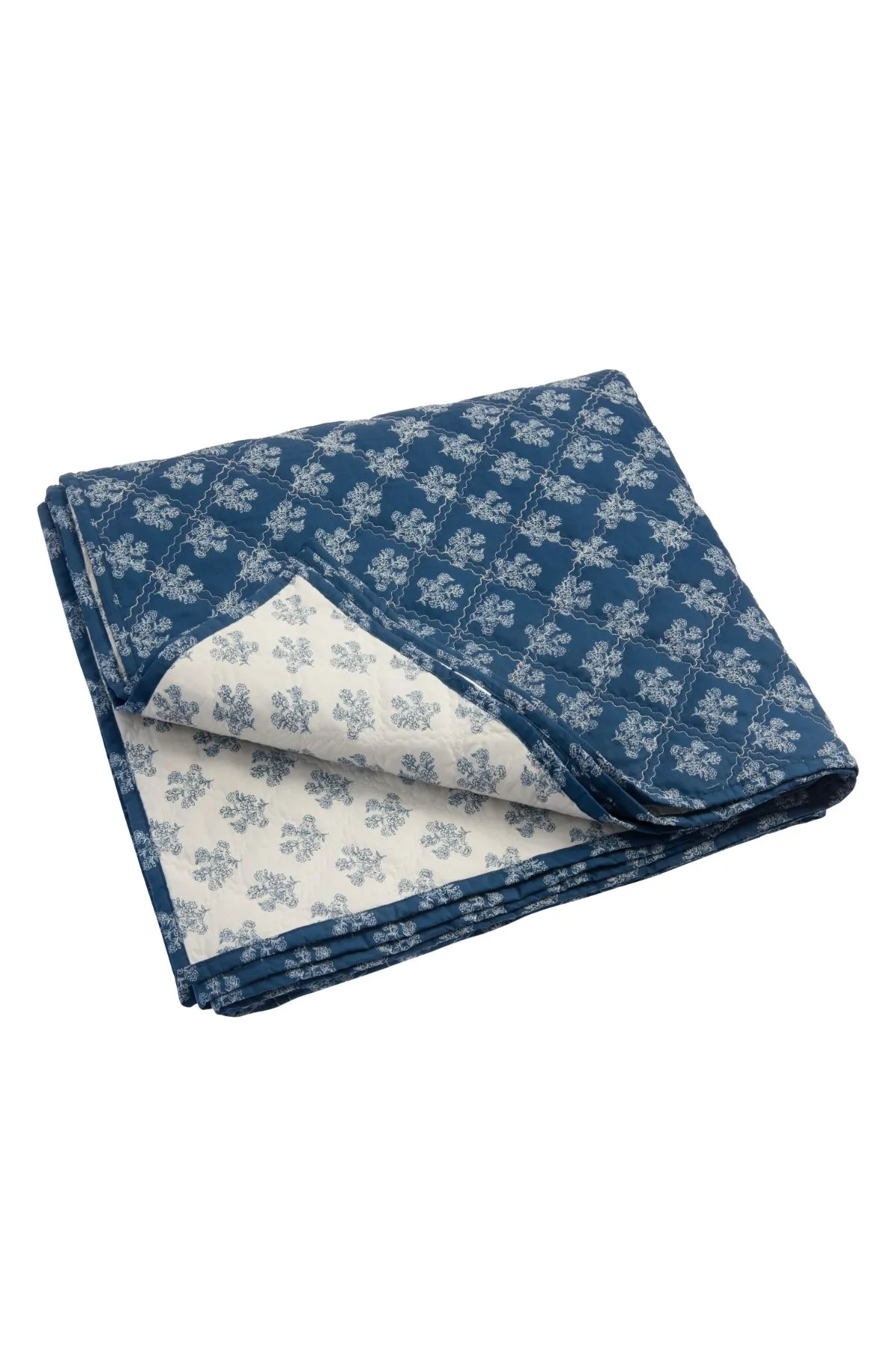 Soak&Sleep Reversible Floral Print Bedspread in Dark Blue 4